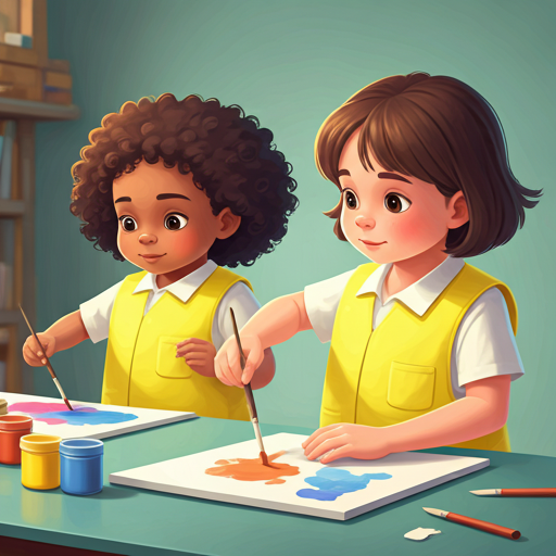 Children painting together in an art class